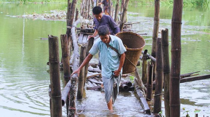 চার গ্রামের যাতায়াতের একটি মাত্র সাঁকোটি আজ পানির নিচে