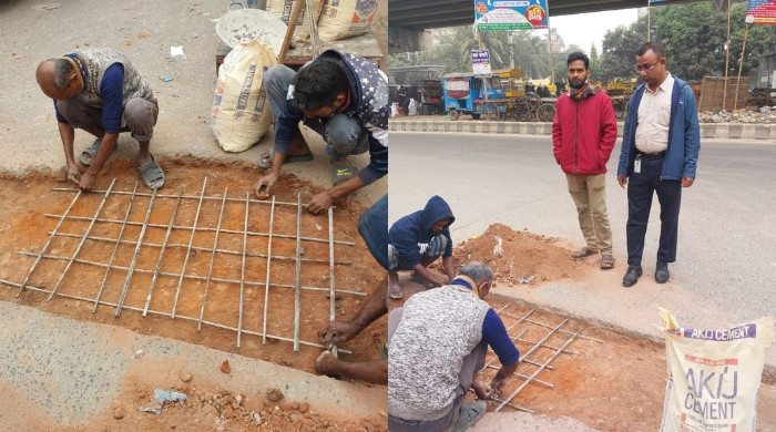 গাজীপুরে মো আনিসুর রহমানের উদ্যোগে ঢাকা-টাঙ্গাঈল-গাজীপুর মহাসড়কের ভাঙ্গা রাস্তা সংস্কার