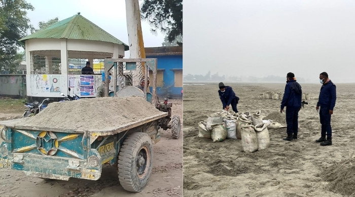 কুড়িগ্রামে অবৈধভাবে বালু উত্তোলন, ৩ ট্রলি চালকের ৭ দিনের বিনাশ্রম কারাদণ্ড