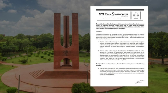বিড়ালের ওপর নিষ্ঠুরতা বন্ধে জাবি প্রশাসনকে আইনি নোটিশ